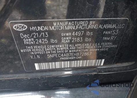 2014 Hyundai Sonata Limited 2.0T z USA, uszkodzony, nr VIN 5NPEC4AB7EH872867